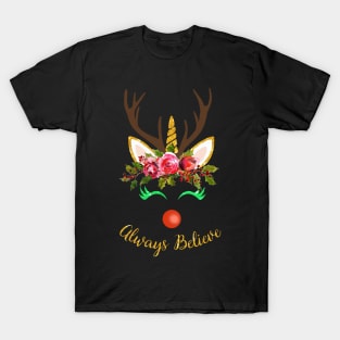 Always Believe T-Shirt Christmas Unicorn T-Shirt